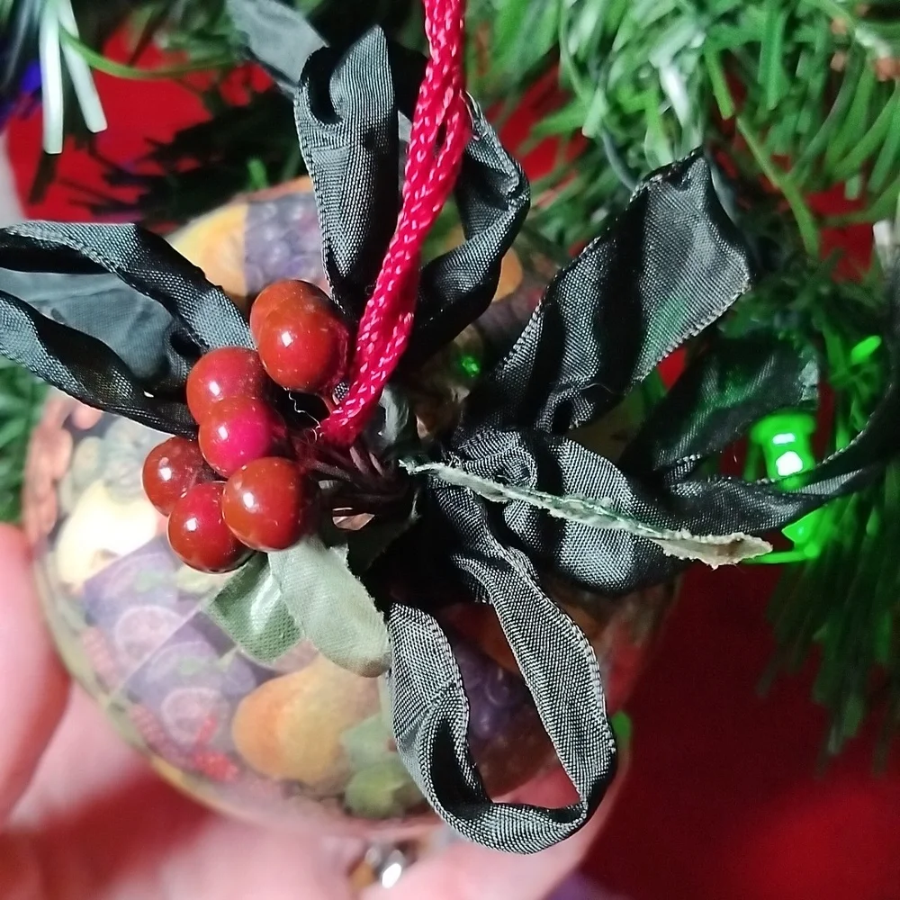 Ball Christmas Ornament with fruit print on it